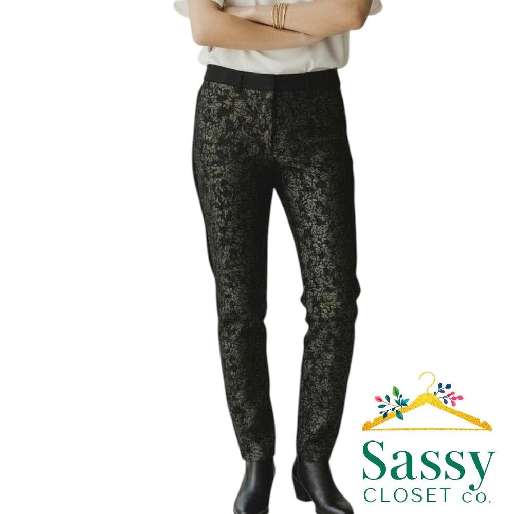 WHBM Black & Gold Pattern Skinny Pants 6 ✨